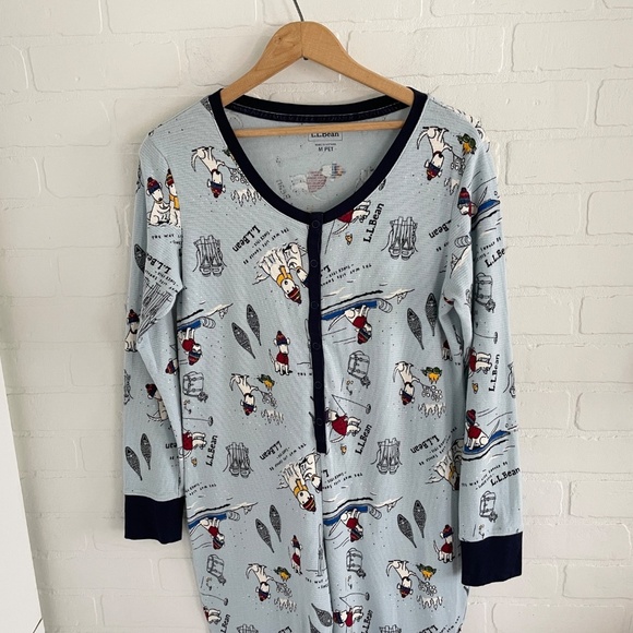 L.L. Bean Women’s Ski Underwear Pajama One piece Novelty print Waffle Blue M - Picture 2 of 14